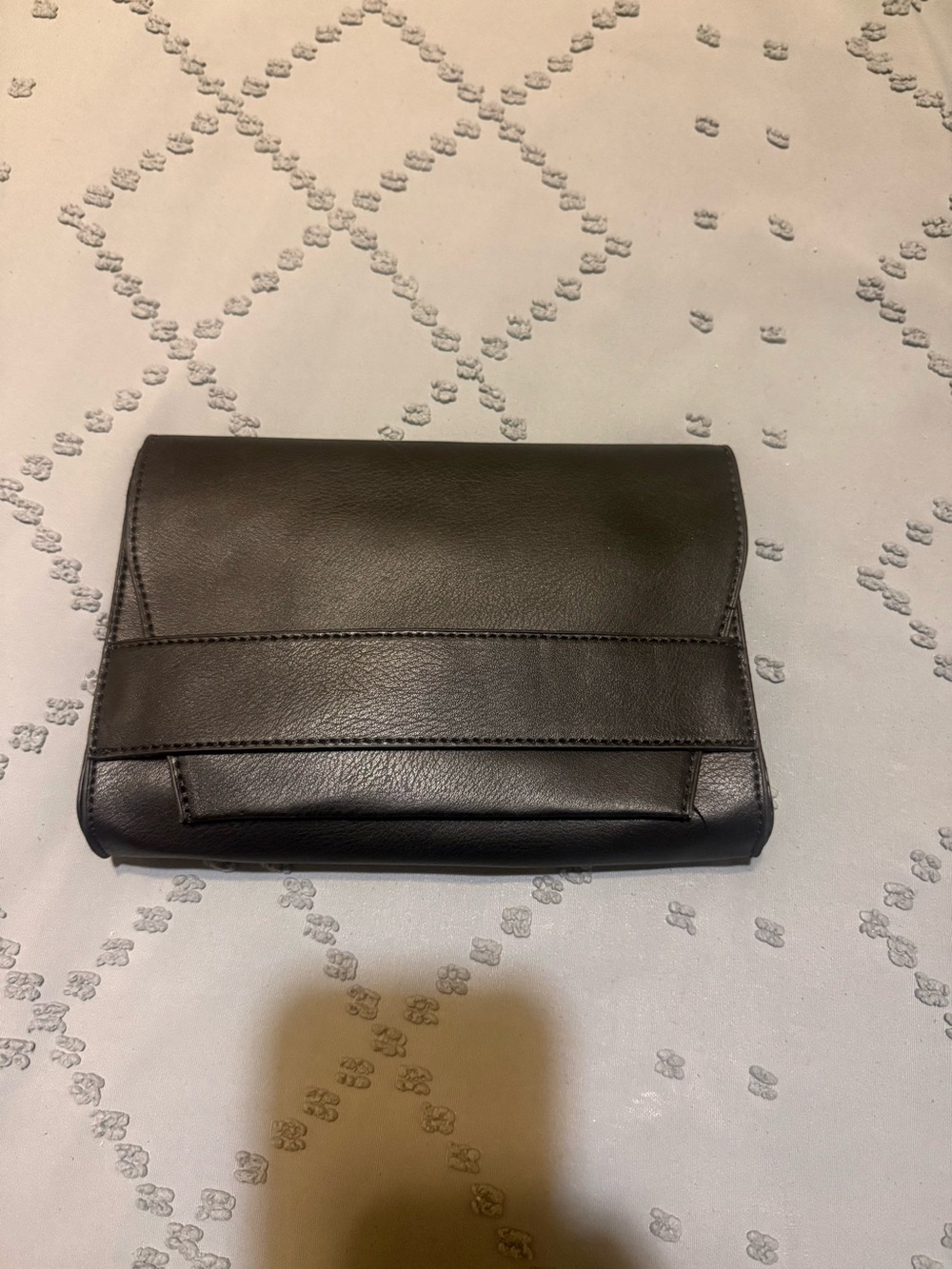 Classic Black Leather Fold-Over Clutch
